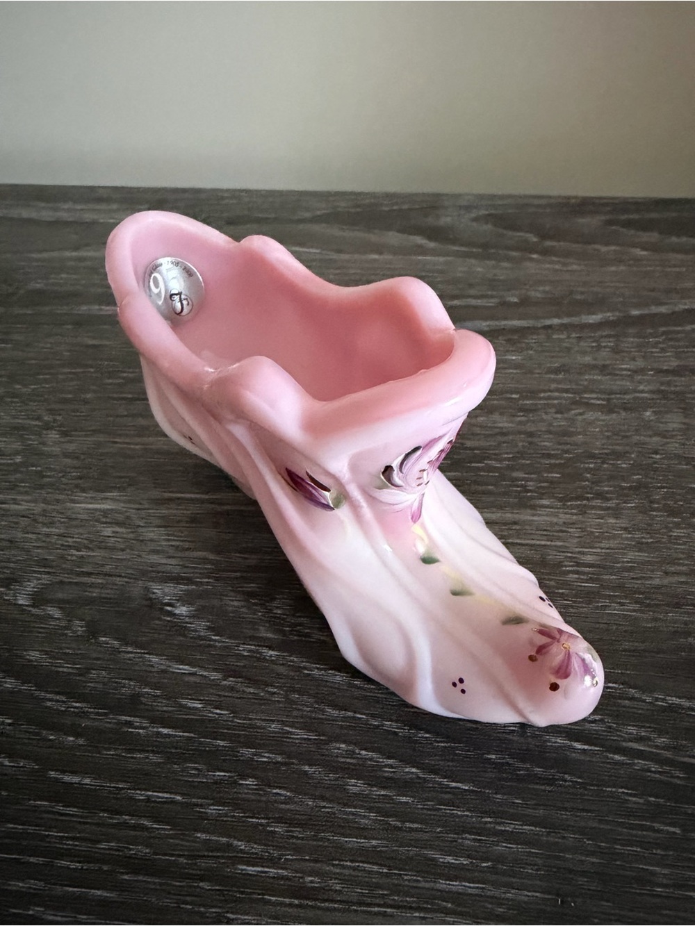 Fenton Art Glass Pink Slipper Shoe Hand Painted Thomas K. Fenton Signed